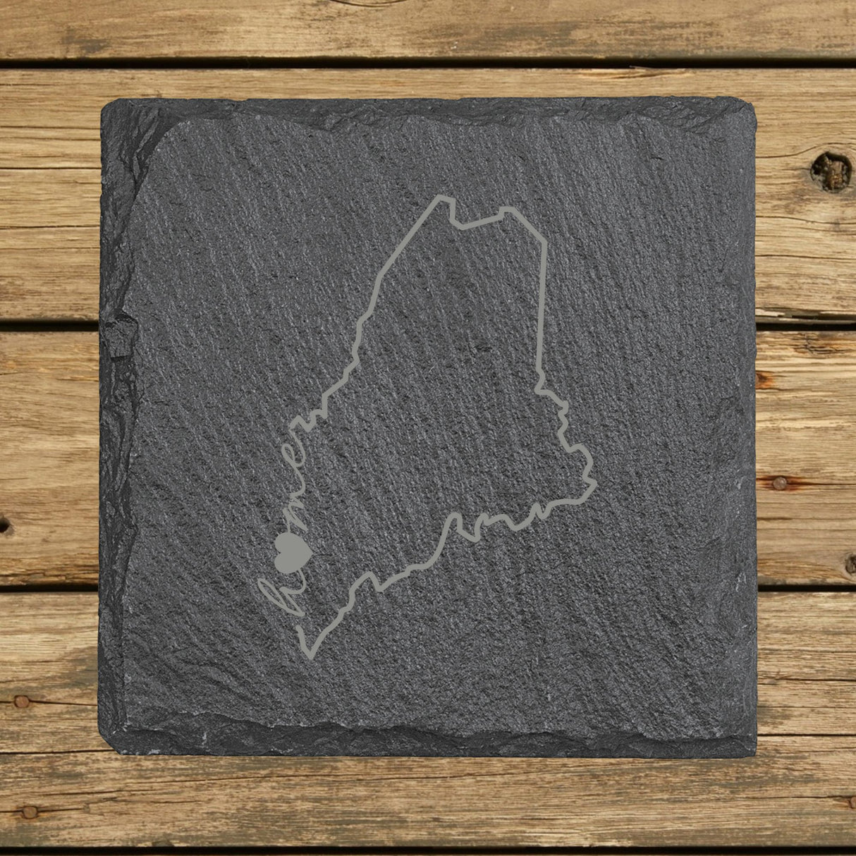 Maine Slate Coaster Set – Engraved Natural Stone (Set of 4)