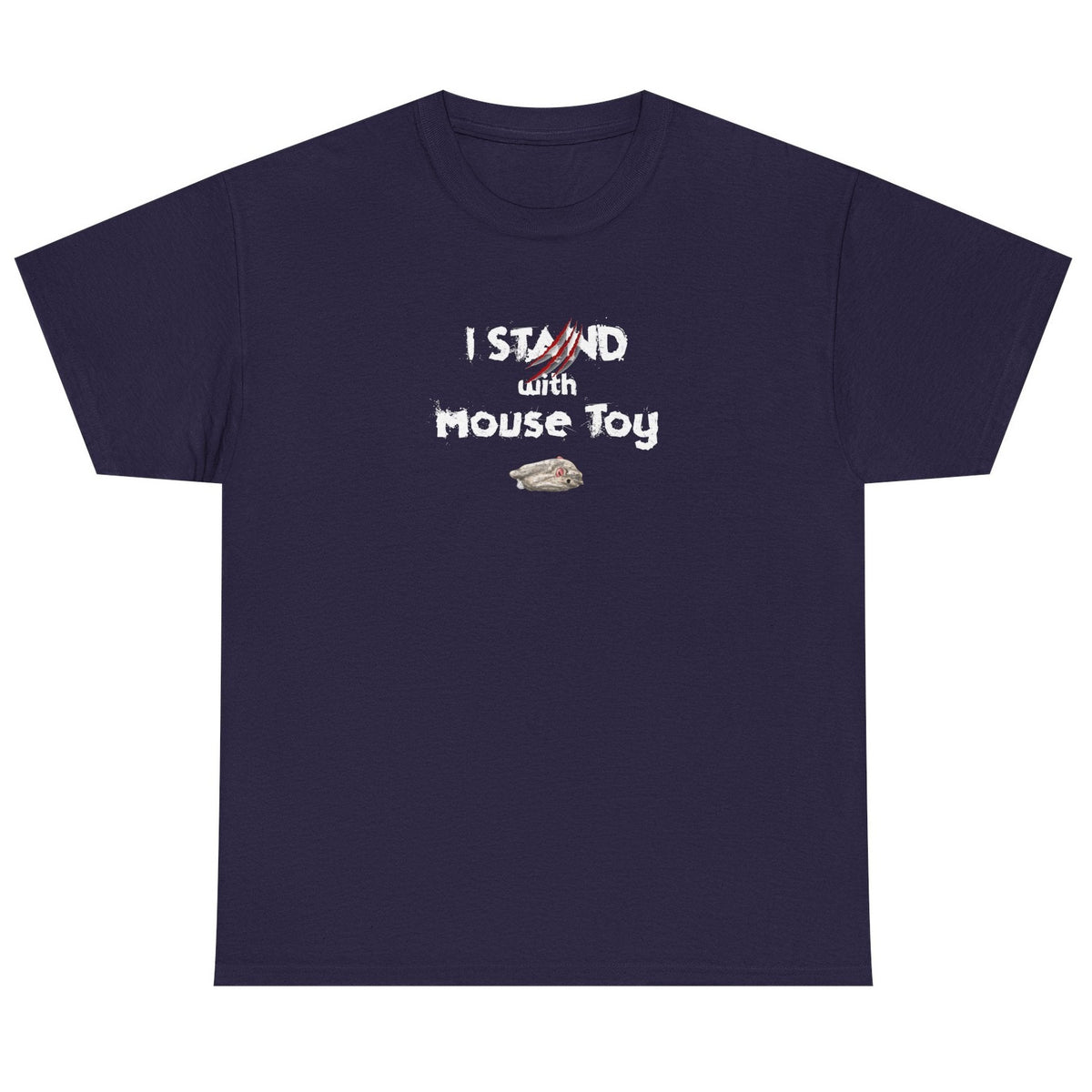 Funny Flounder "I Stand with Mouse Toy" Tee, shown in Blackberry