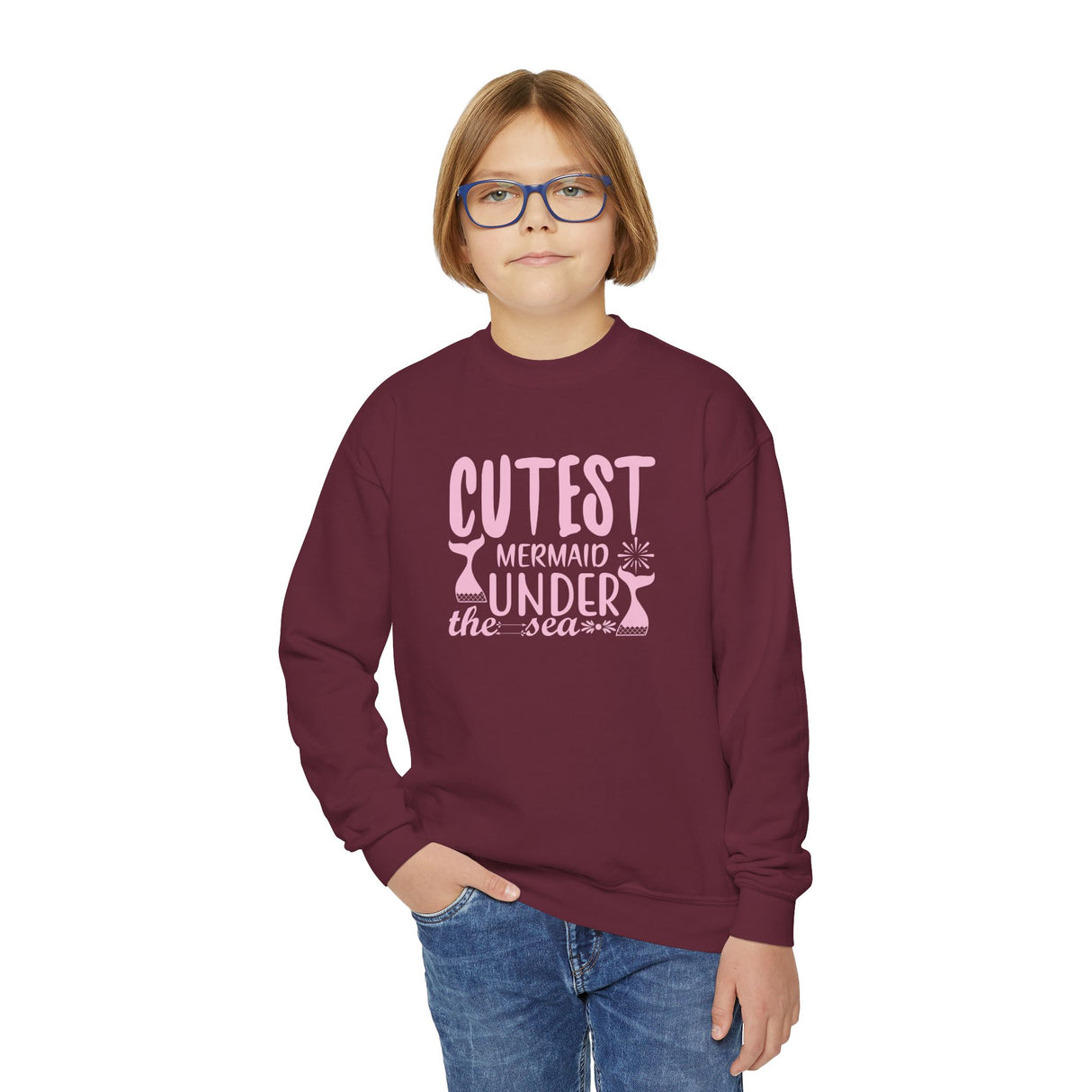 Cutest Mermaid Under the Sea Youth Crewneck Sweatshirt – Soft & Cozy