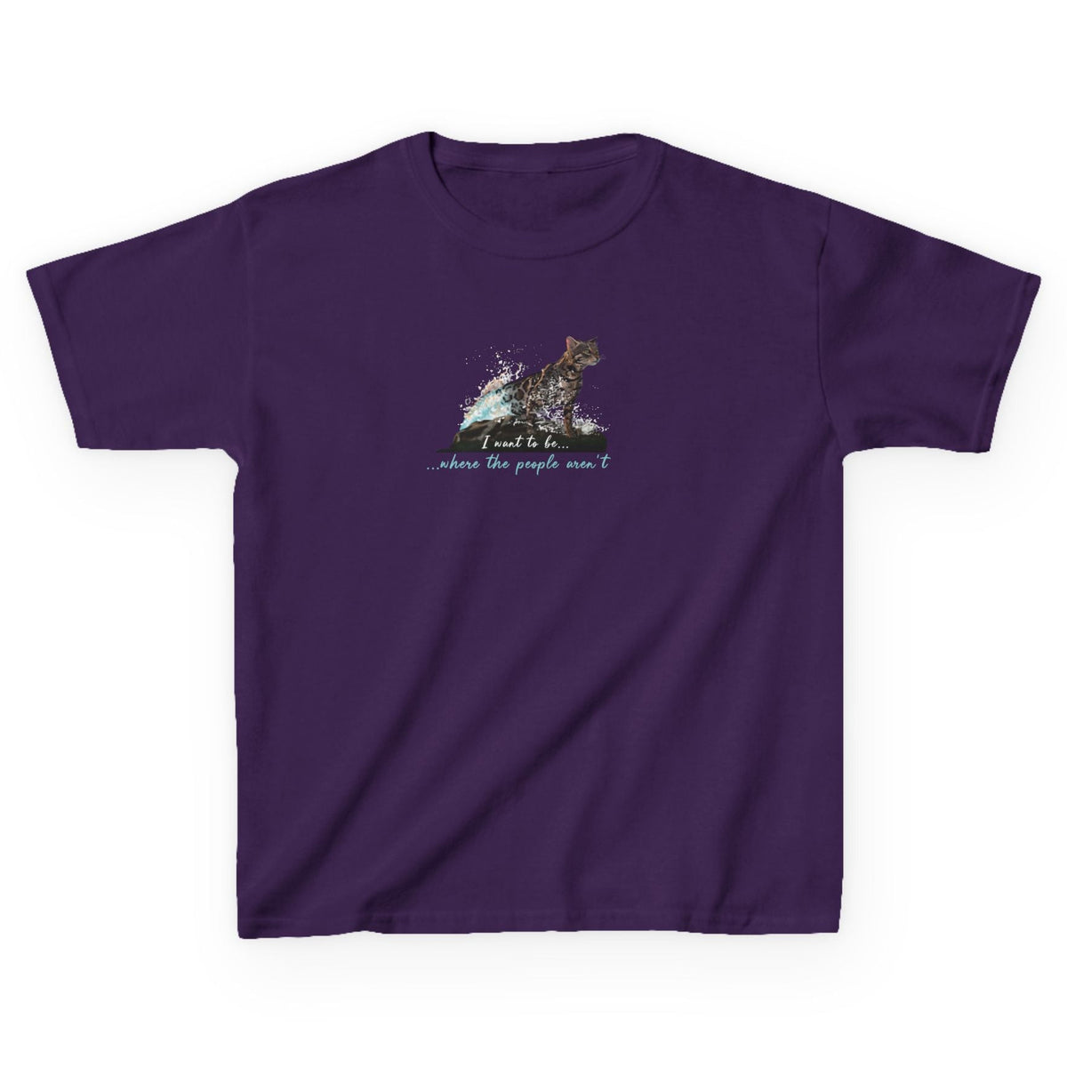 Kids Tee - "I Want to Be Where the People Aren't" Purrmaid Flounder Splash, shown in Purple