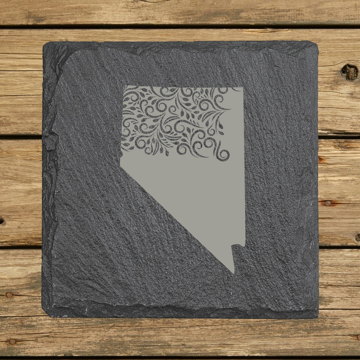 Nevada Slate Coaster Set – Engraved Natural Stone (Set of 4)