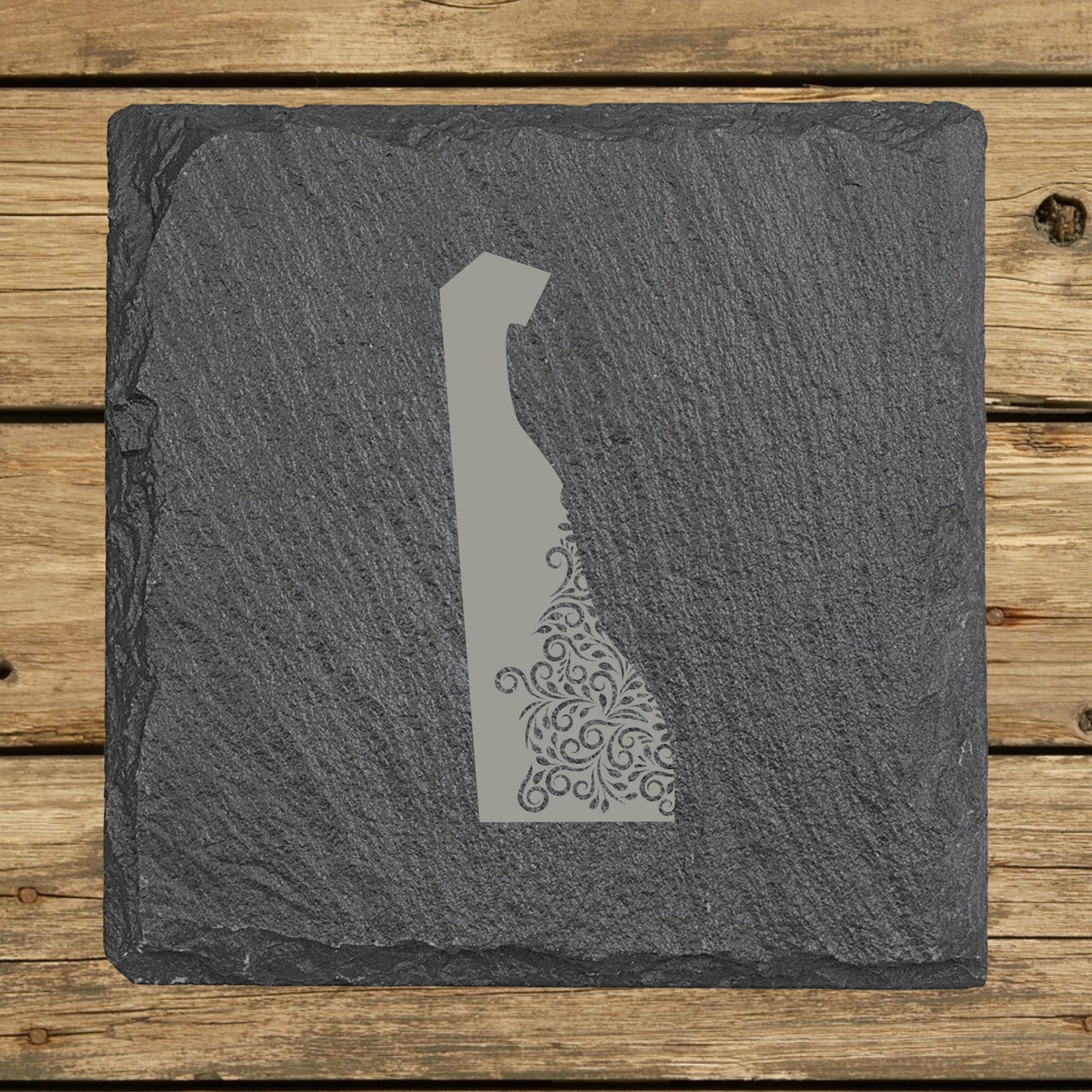 Delaware Slate Coaster Set – Engraved Natural Stone (Set of 4)
