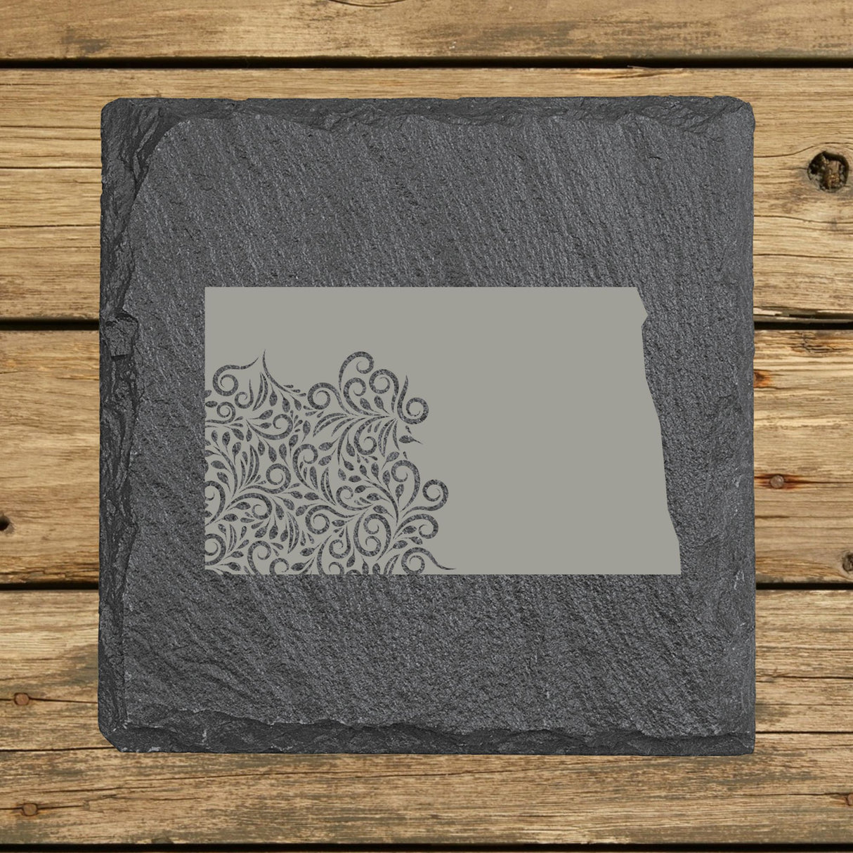 North Dakota Slate Coaster Set – Engraved Natural Stone (Set of 4)