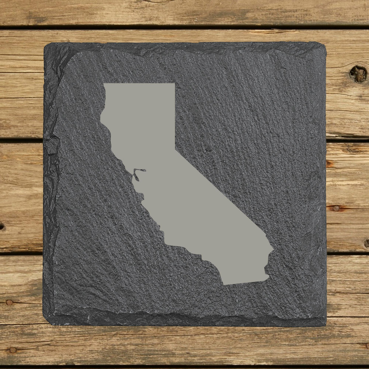 California Slate Coaster Set – Engraved Natural Stone (Set of 4)