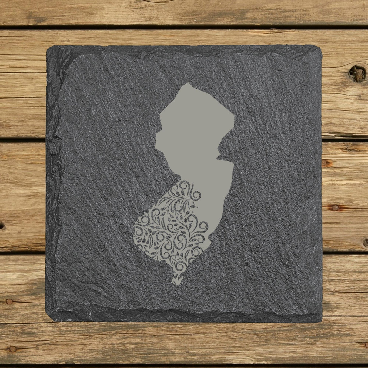 New Jersey Slate Coaster Set – Engraved Natural Stone (Set of 4)