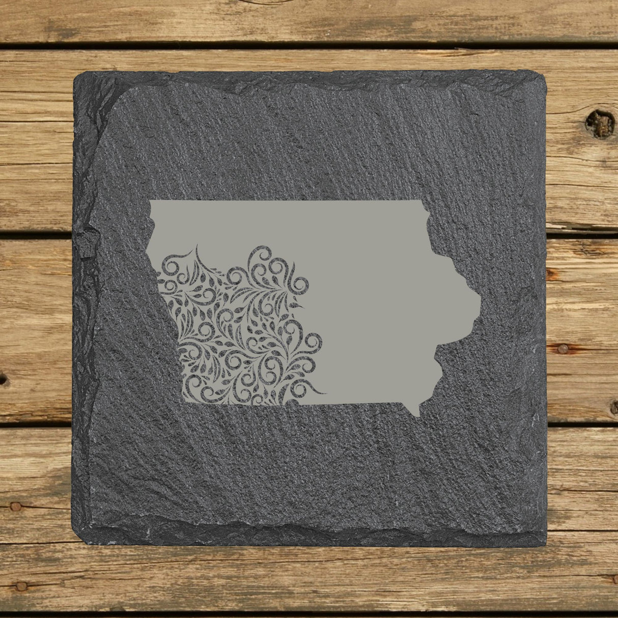 Iowa Slate Coaster Set – Engraved Natural Stone (Set of 4)