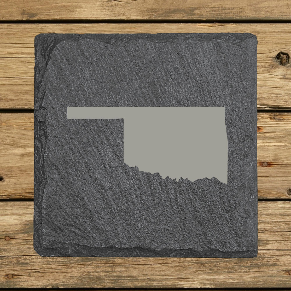 Oklahoma Slate Coaster Set – Engraved Natural Stone (Set of 4)