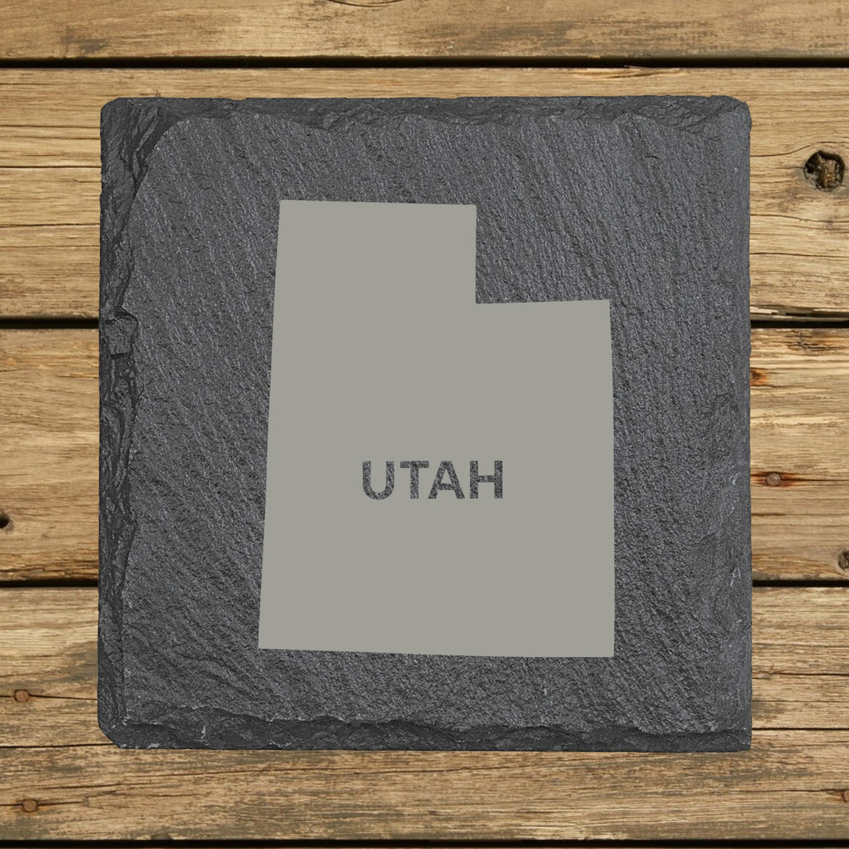 Utah Slate Coaster Set – Engraved Natural Stone (Set of 4)