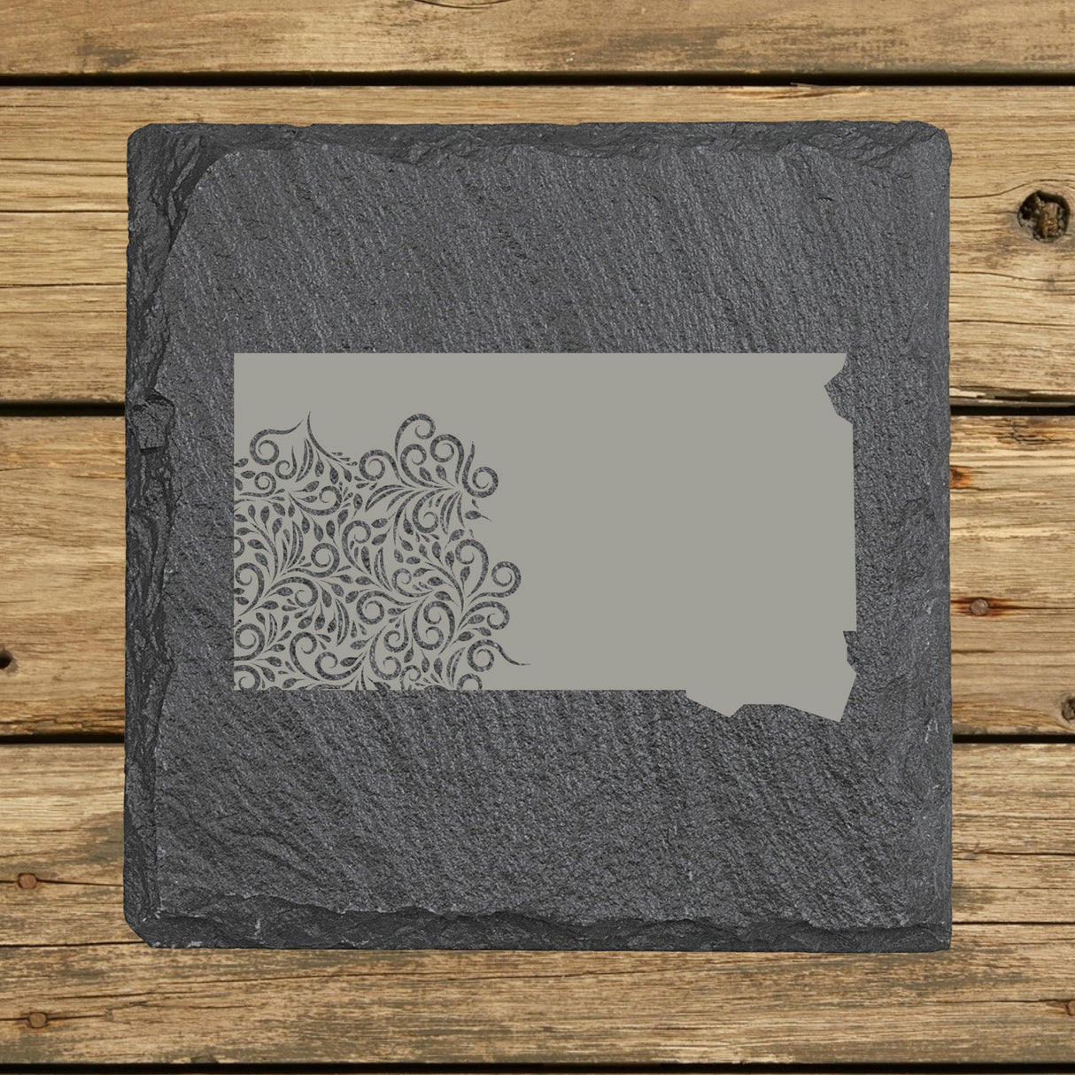 South Dakota Slate Coaster Set – Engraved Natural Stone (Set of 4)