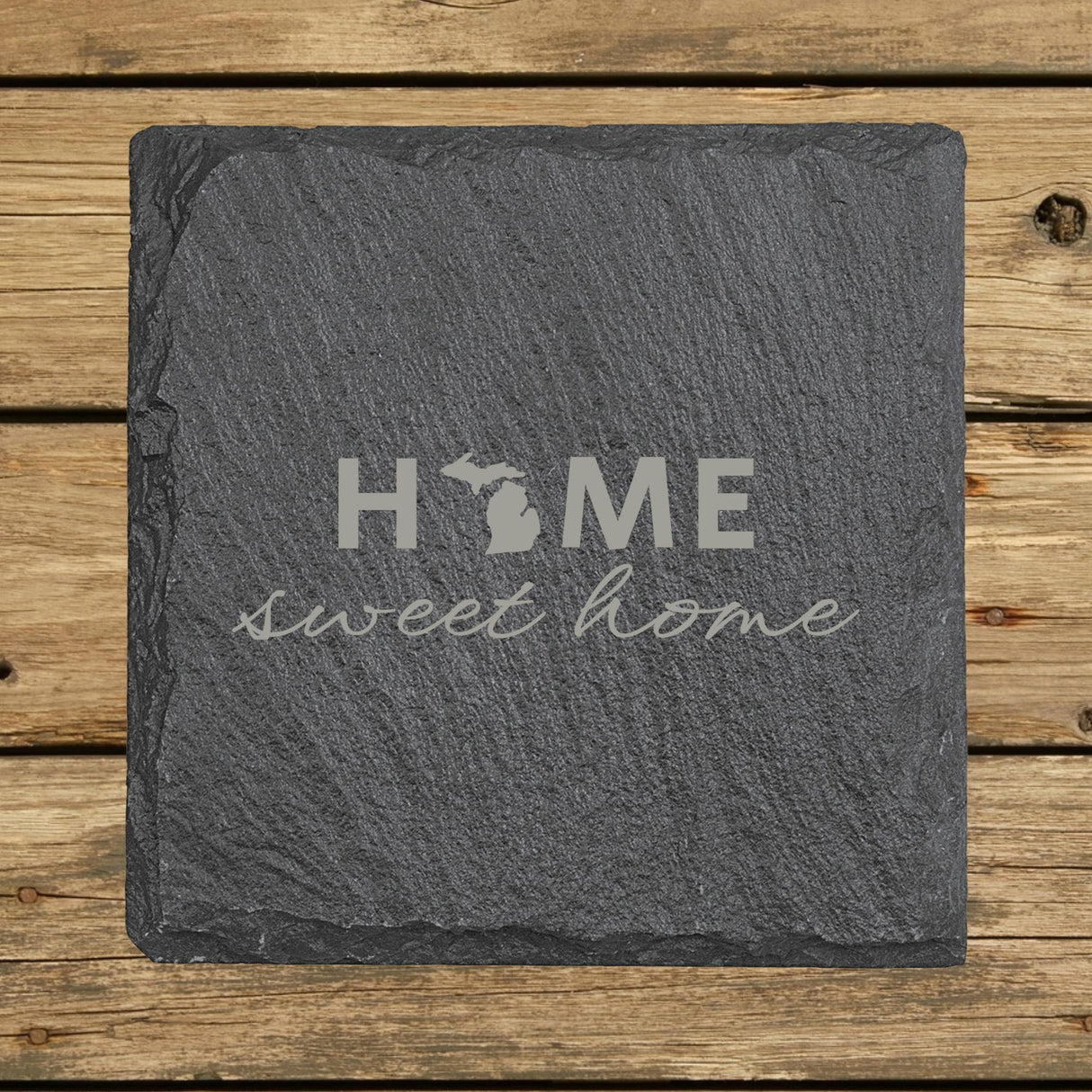 Michigan Slate Coaster Set – Engraved Natural Stone (Set of 4)