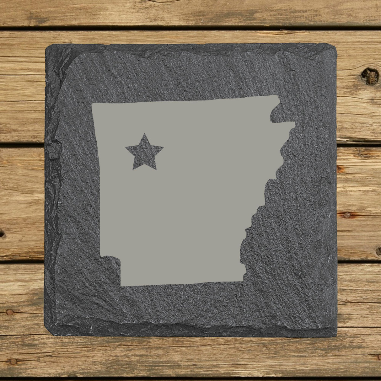Arkansas Slate Coaster Set – Engraved Natural Stone (Set of 4)