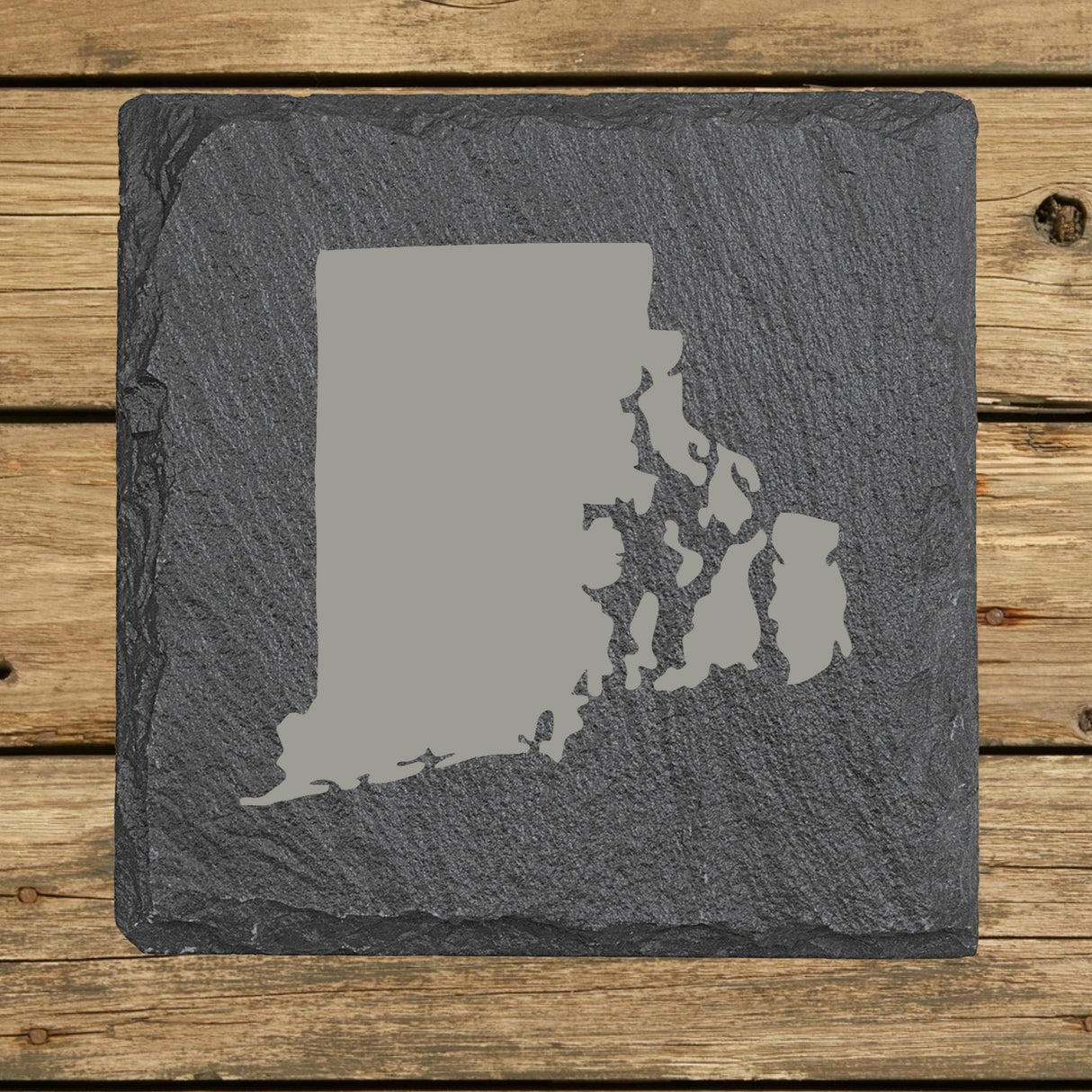 Rhode Island Slate Coaster Set – Engraved Natural Stone (Set of 4)