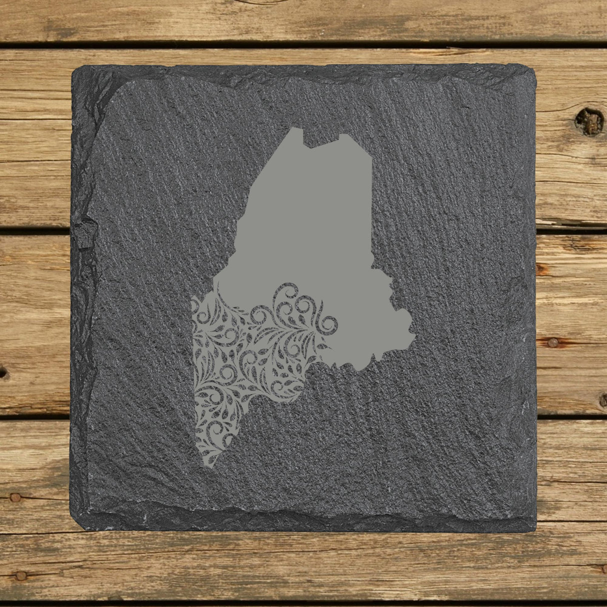 Maine Slate Coaster Set – Engraved Natural Stone (Set of 4)