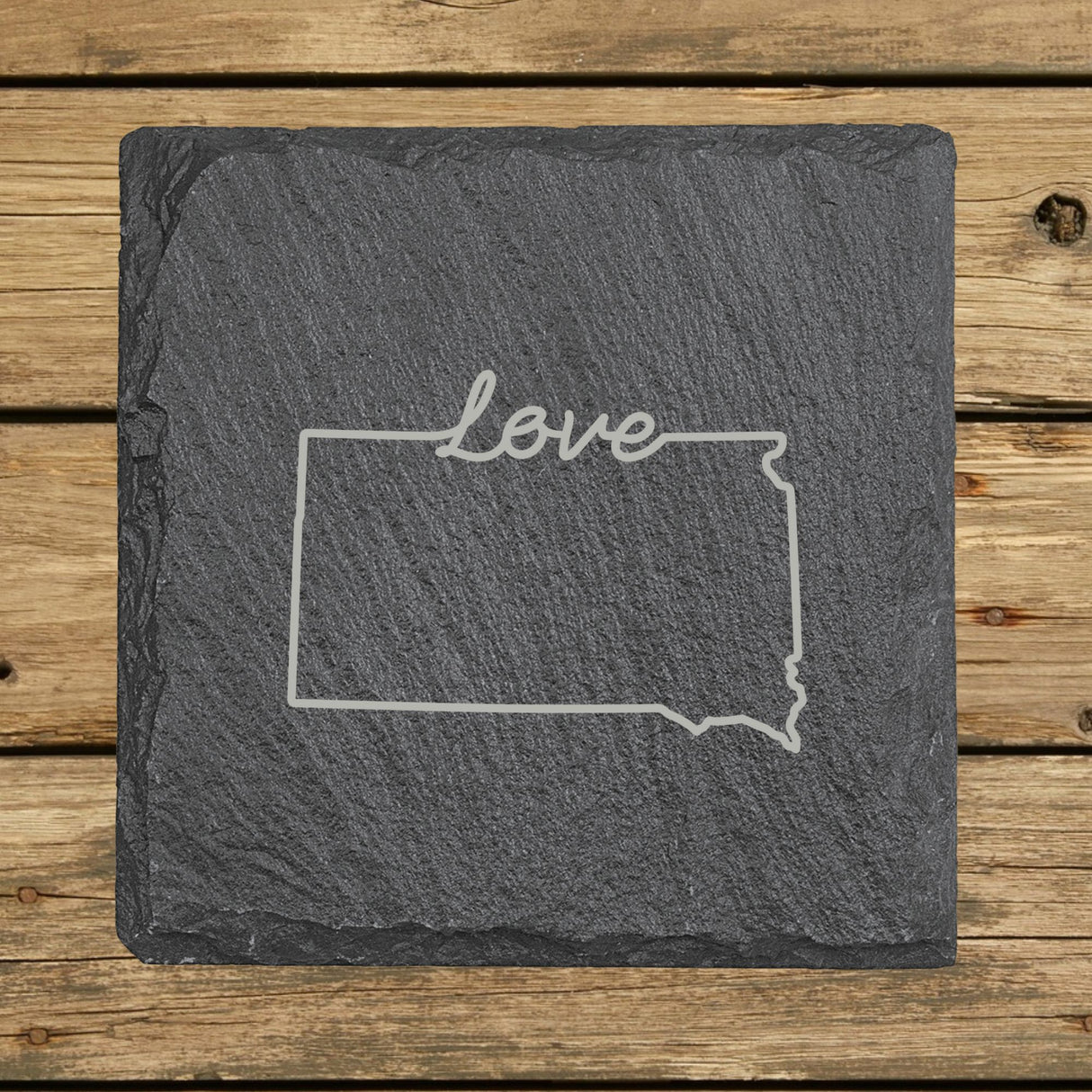 South Dakota Slate Coaster Set – Engraved Natural Stone (Set of 4)