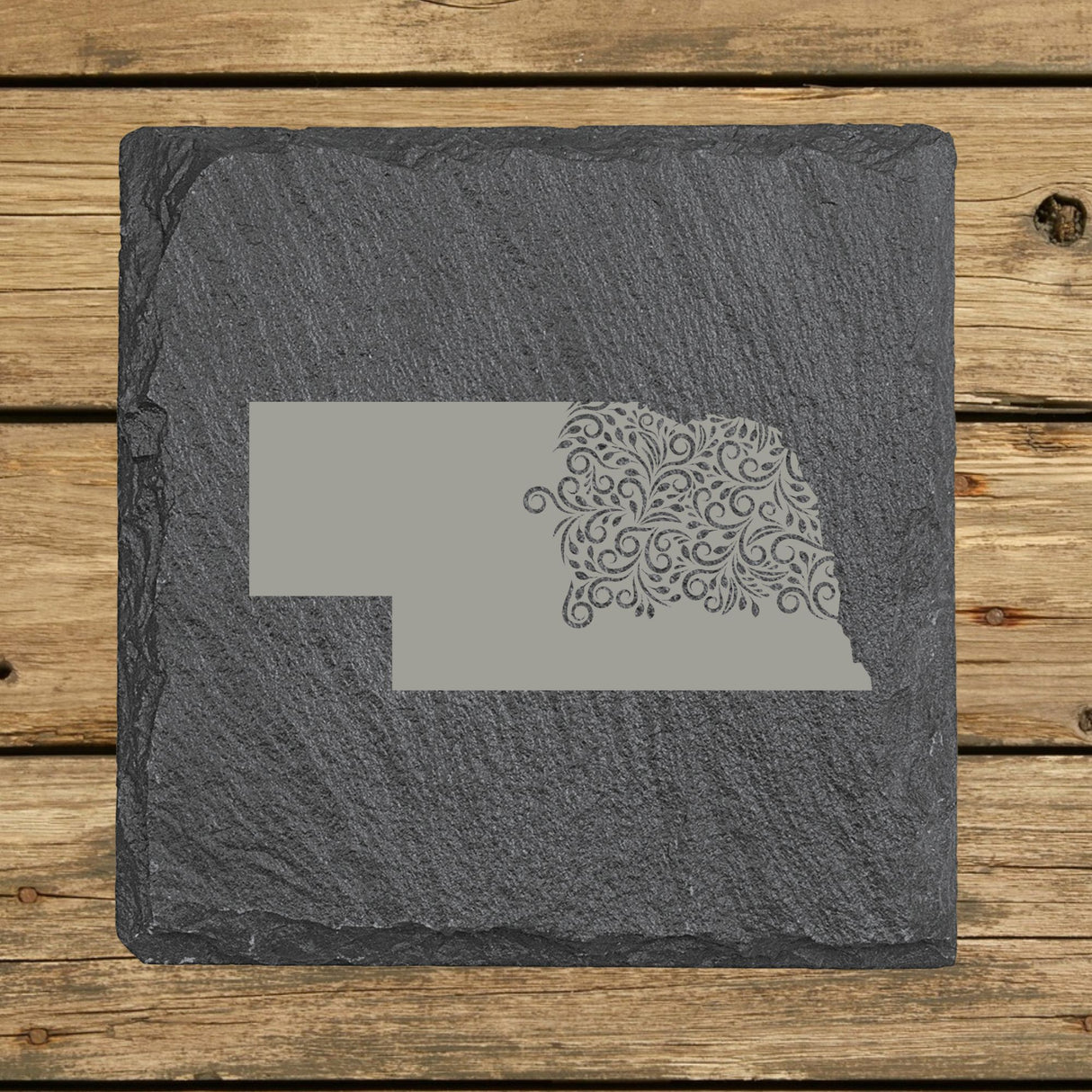 Nebraska Slate Coaster Set – Engraved Natural Stone (Set of 4)