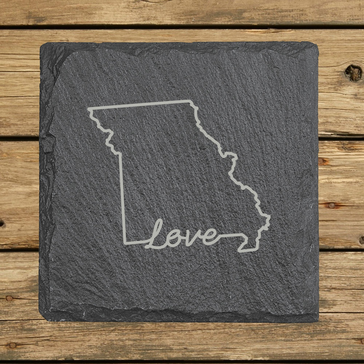 Missouri Slate Coaster Set – Engraved Natural Stone (Set of 4)