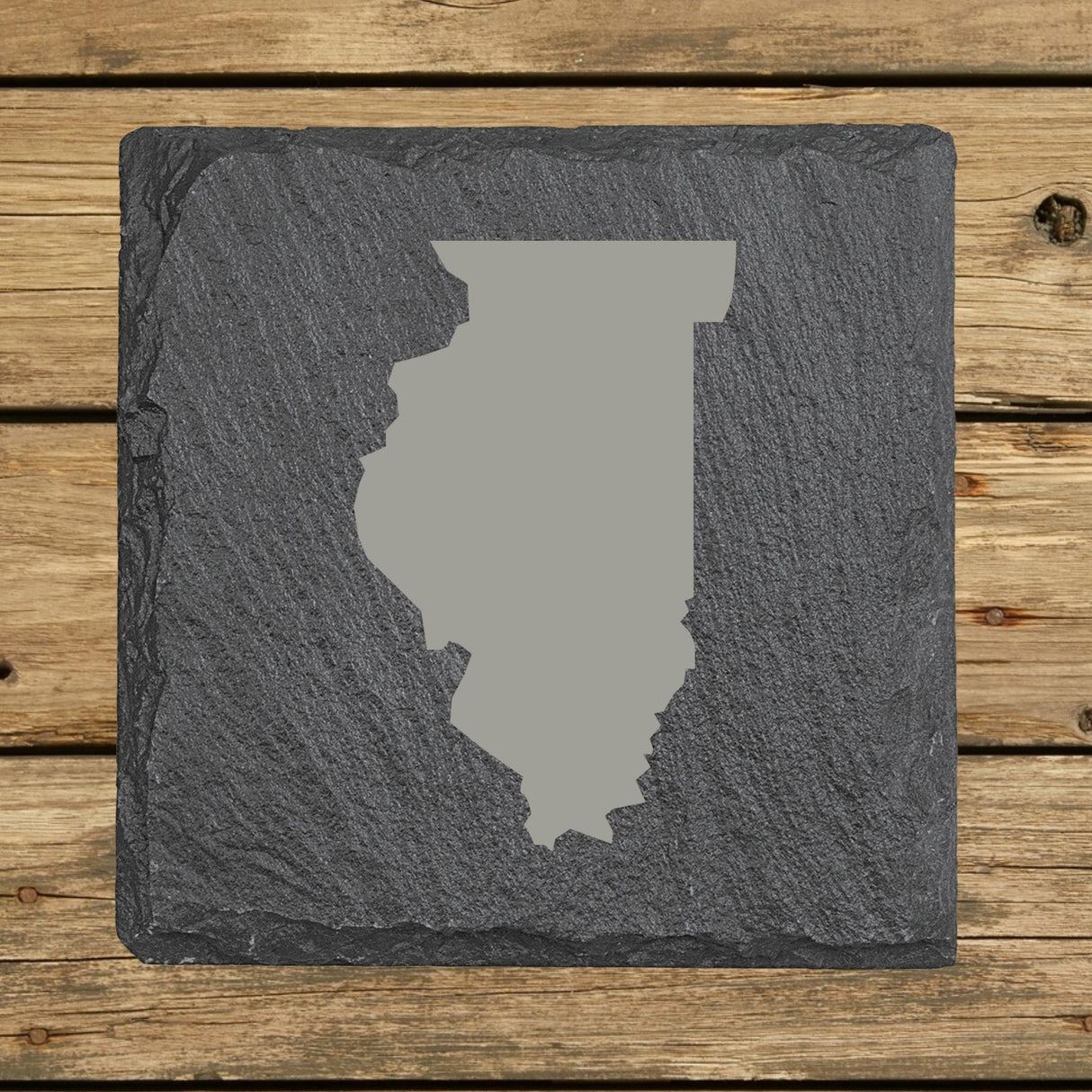 Illinois Slate Coaster Set – Engraved Natural Stone (Set of 4)