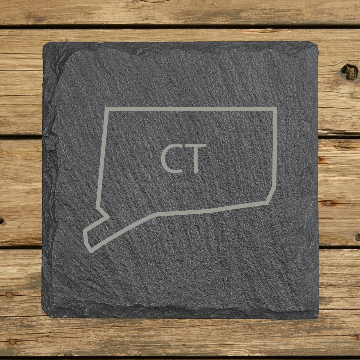 Connecticut Slate Coaster Set – Engraved Natural Stone (Set of 4)