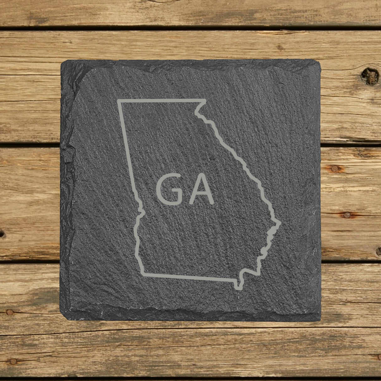 Georgia Slate Coaster Set – Engraved Natural Stone (Set of 4)