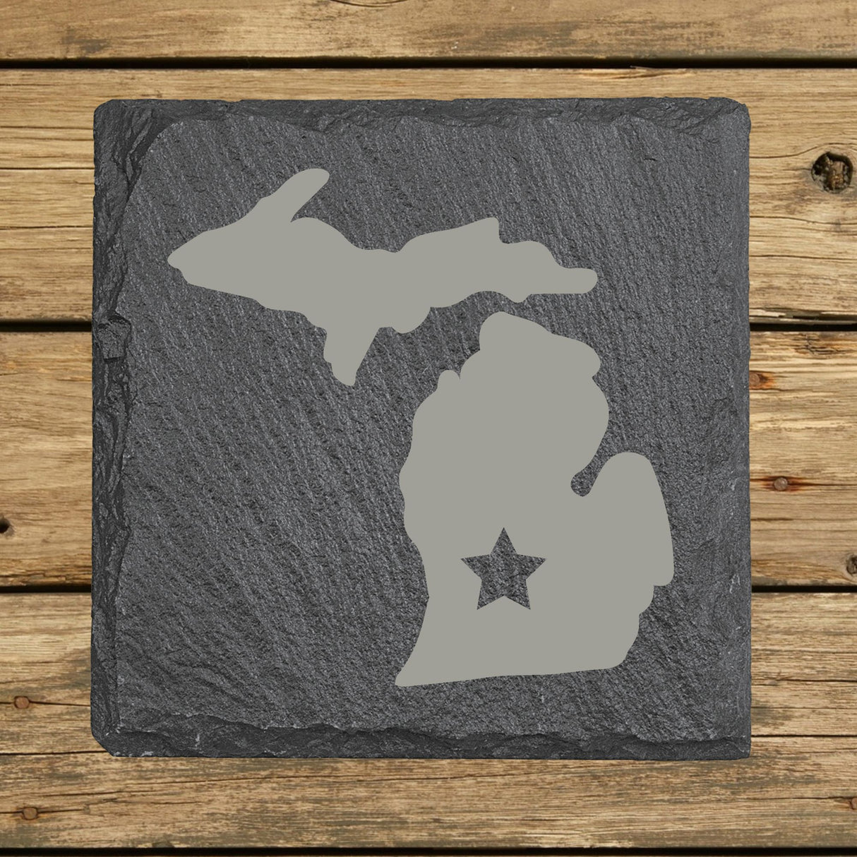 Michigan Slate Coaster Set – Engraved Natural Stone (Set of 4)