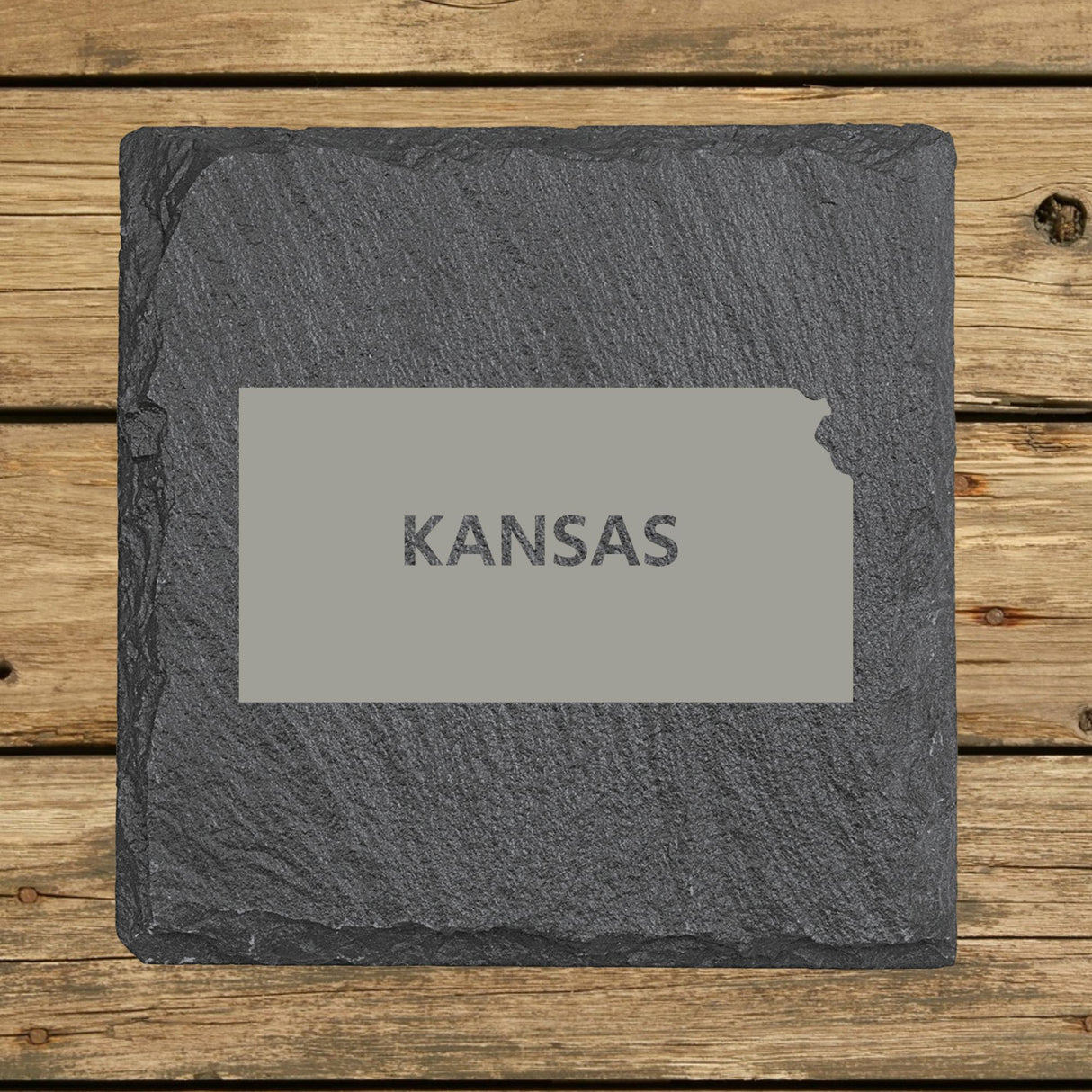Kansas Slate Coaster Set – Engraved Natural Stone (Set of 4)