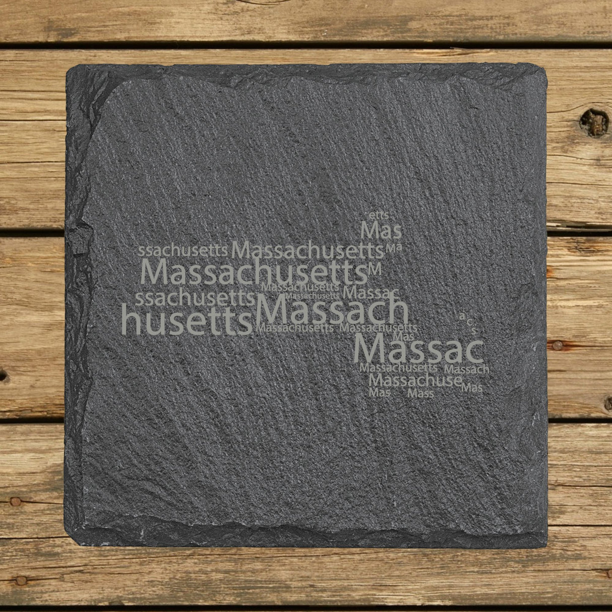 Massachusetts Slate Coaster Set – Engraved Natural Stone (Set of 4)