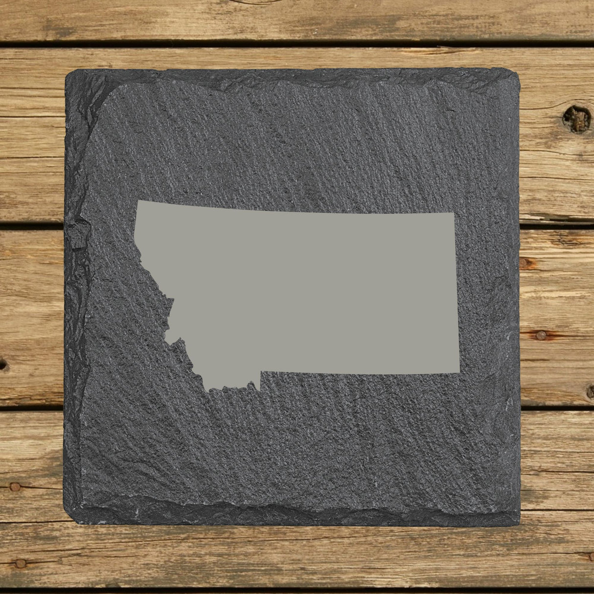 Montana Slate Coaster Set – Engraved Natural Stone (Set of 4)