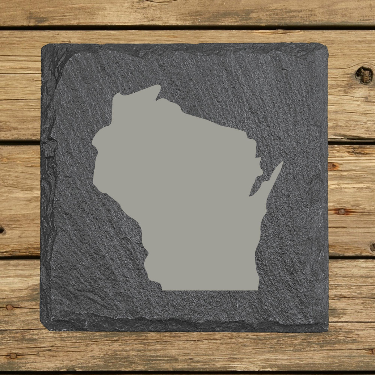 Wisconsin Slate Coaster Set – Engraved Natural Stone (Set of 4)