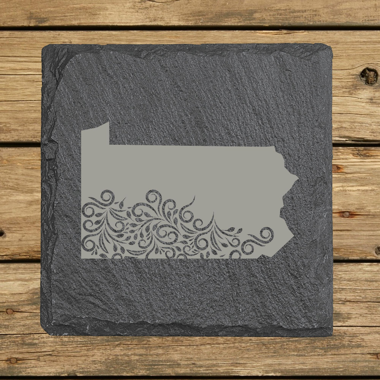 Pennsylvania Slate Coaster Set – Engraved Natural Stone (Set of 4)