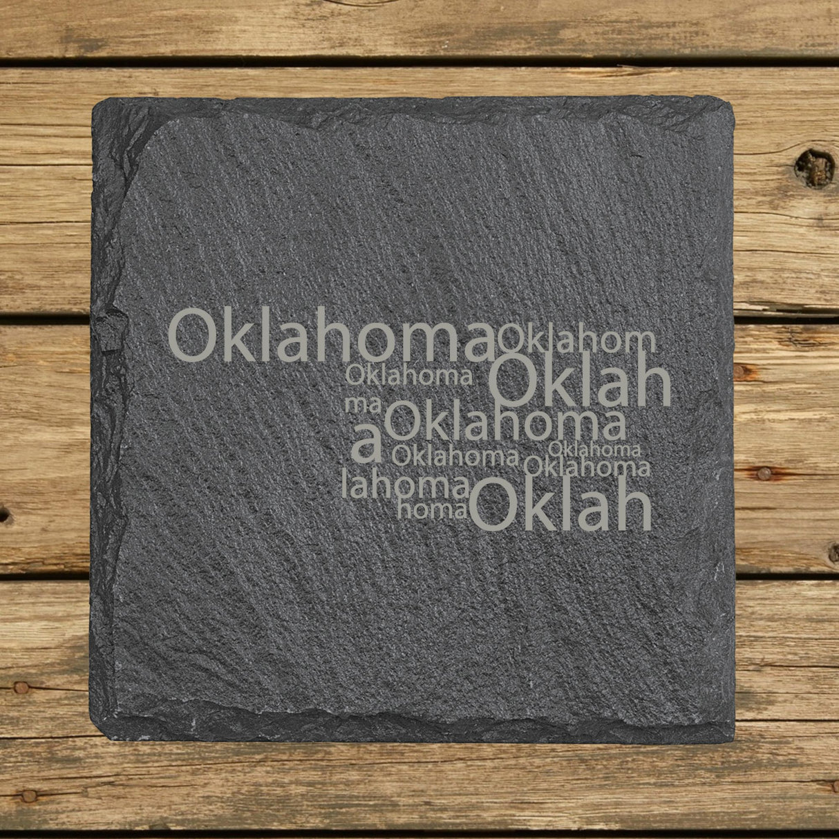 Oklahoma Slate Coaster Set – Engraved Natural Stone (Set of 4)