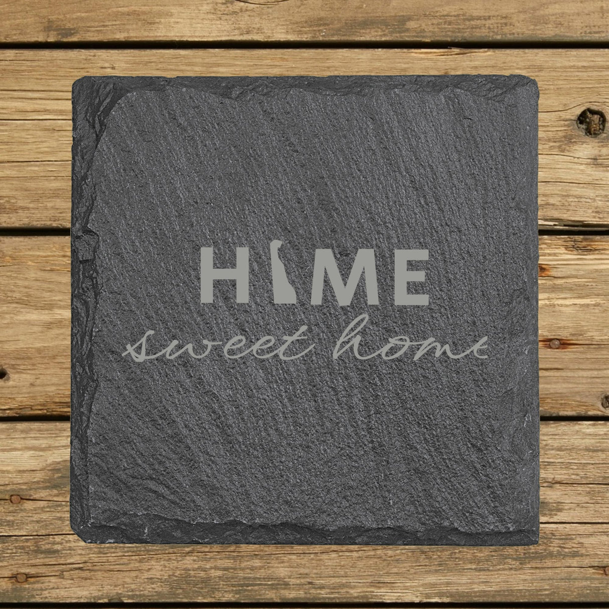 Delaware Slate Coaster Set – Engraved Natural Stone (Set of 4)