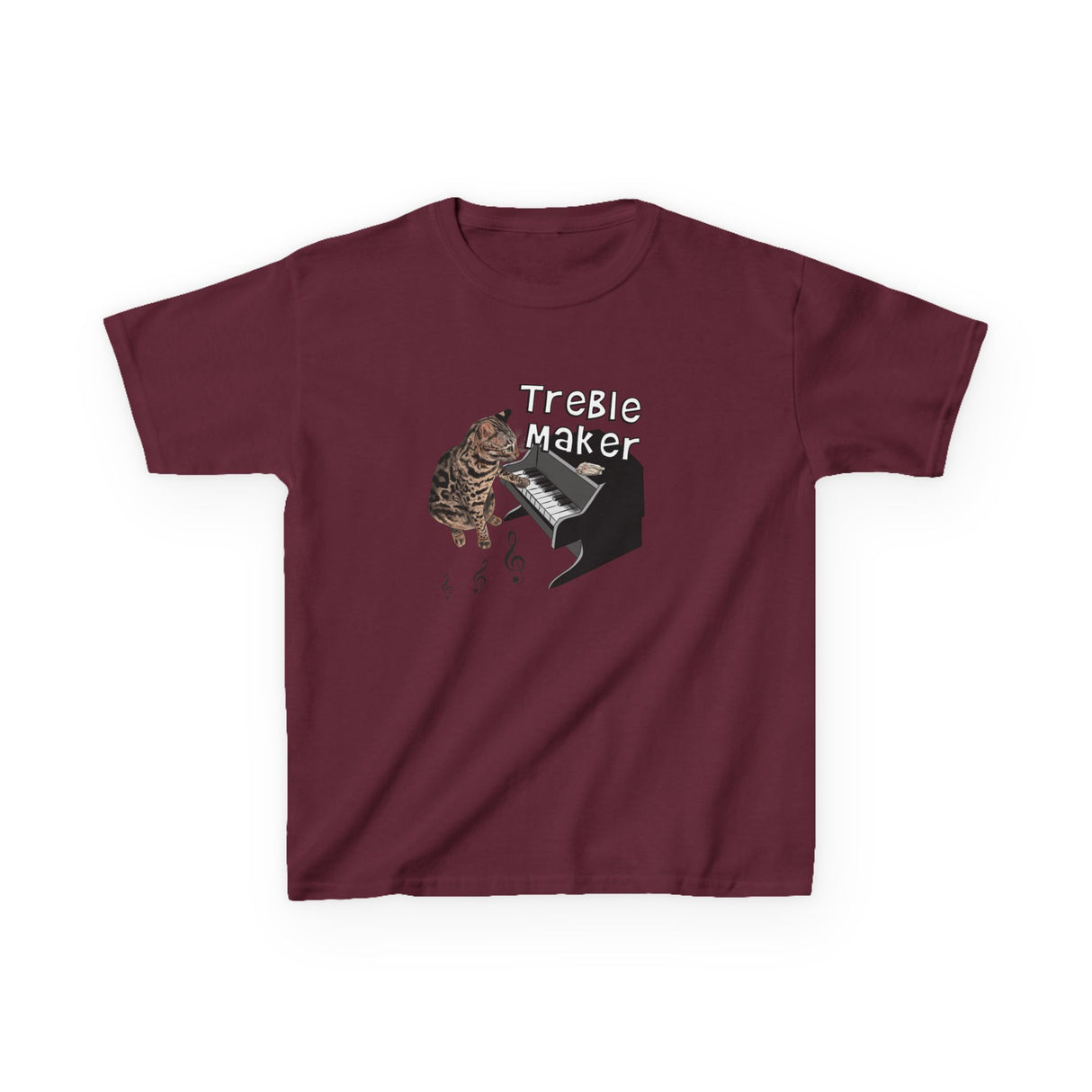 Kids Tee - Treble Maker Design Hand Drawn by Flounder's Mom, Nina Featuring Flounder the Purrmaid Playing Piano for Mouse Toy