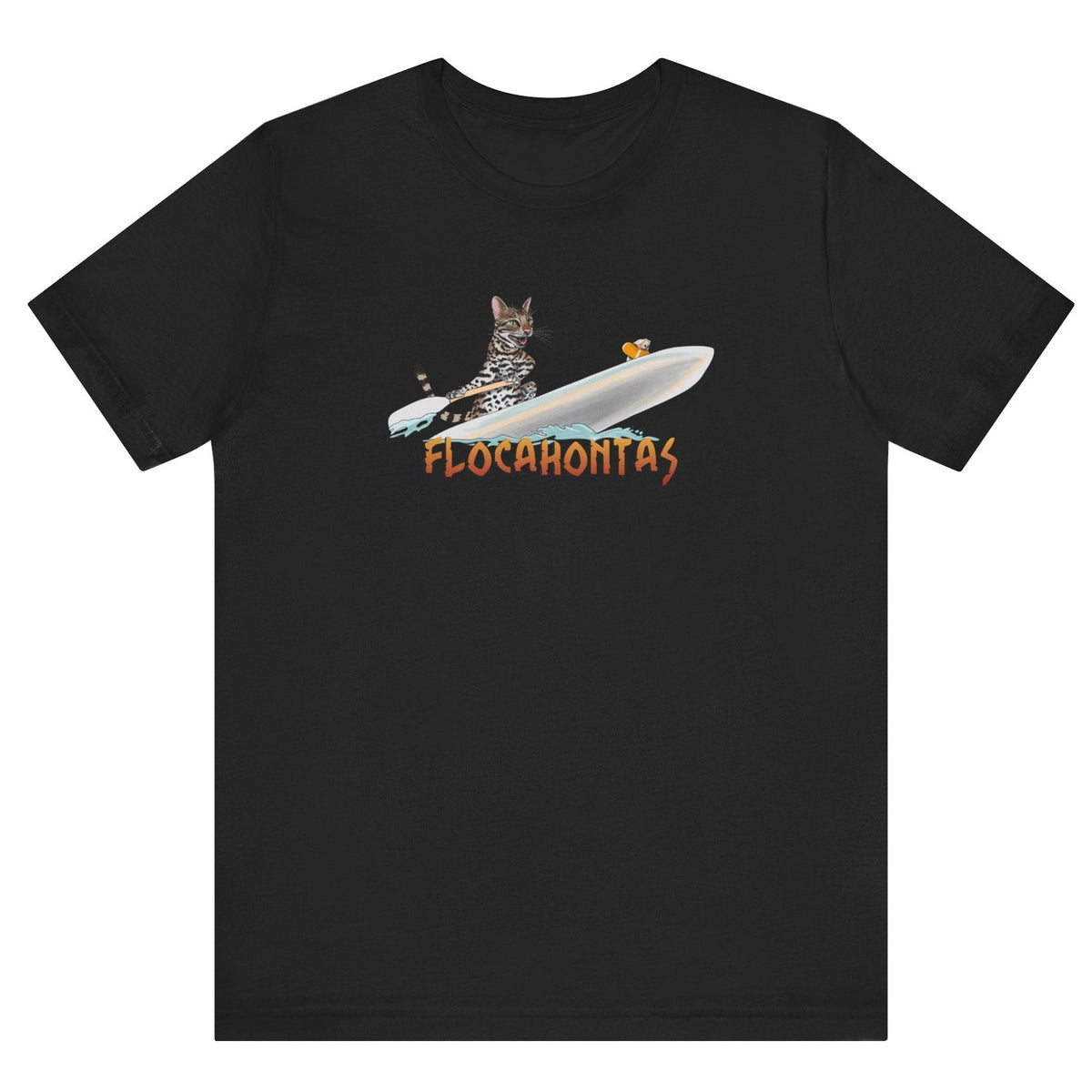 Flocahontas Unisex Tee - Flounder the Purrmaid with Mouse Toy Design, shown in Black