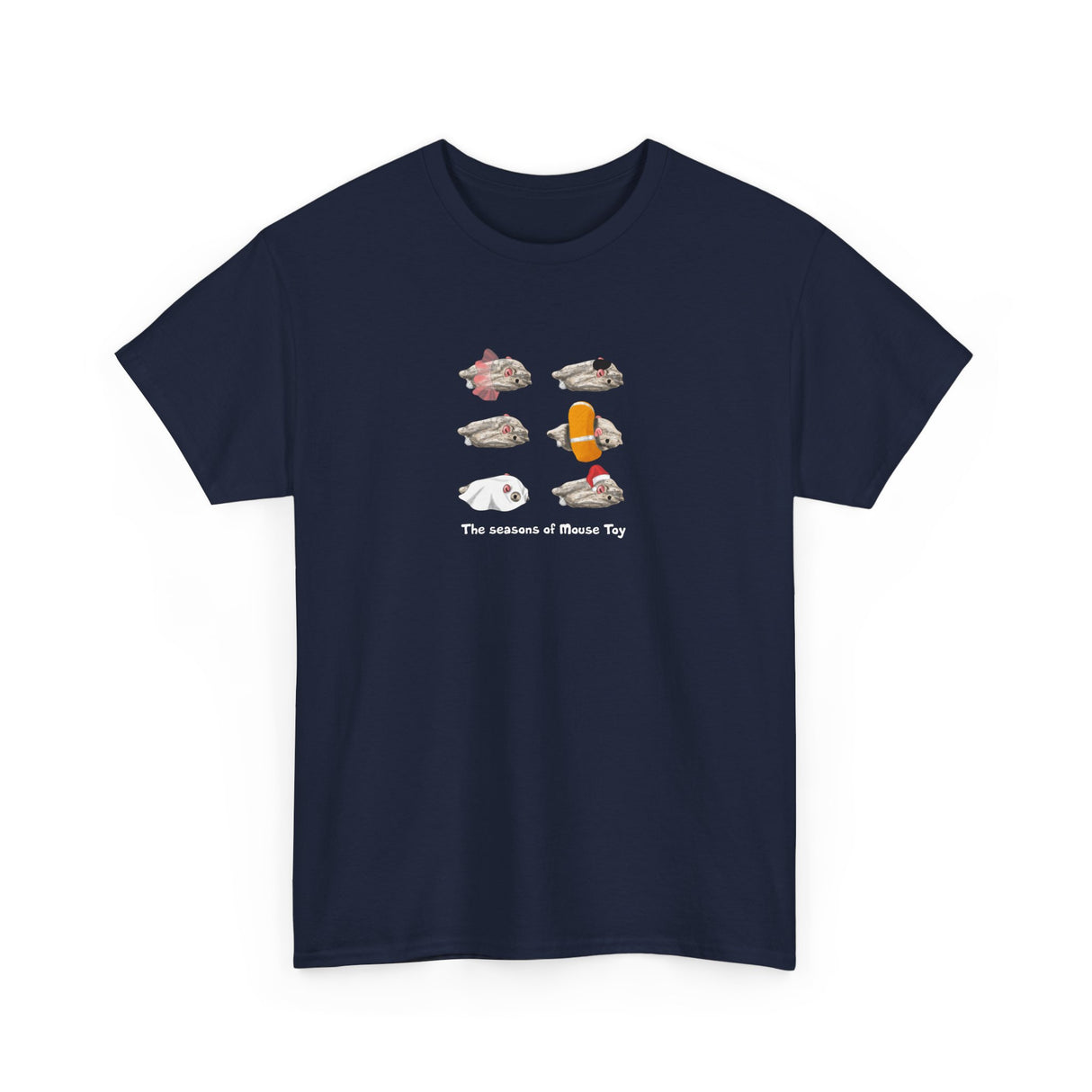 Seasons of Mouse Toy Unisex Tee - Santa Hat, Yamaka, Halloween Ghost, Ballet Tutu, Life Vest - Hand Drawn by Nina
