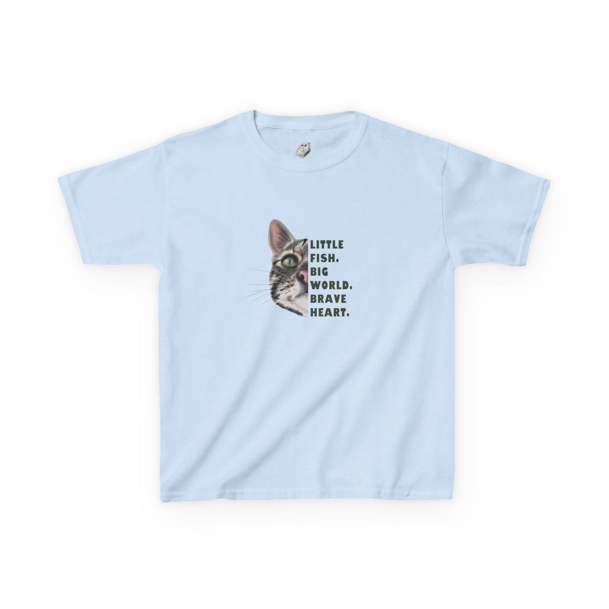Kids Tee — "Little Fish. Big World. Brave Heart." Flounder Graphic