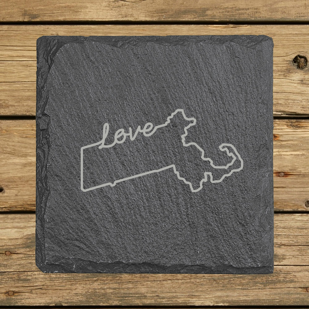 Massachusetts Slate Coaster Set – Engraved Natural Stone (Set of 4)