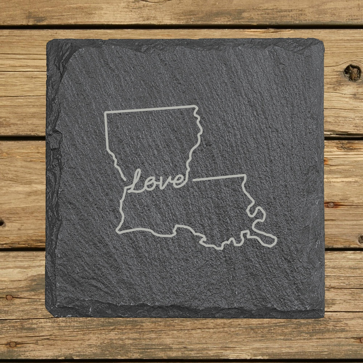 Louisiana Slate Coaster Set – Engraved Natural Stone (Set of 4)