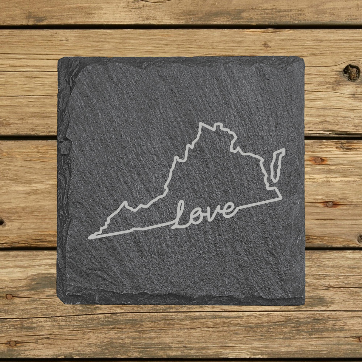 Virginia Slate Coaster Set – Engraved Natural Stone (Set of 4)