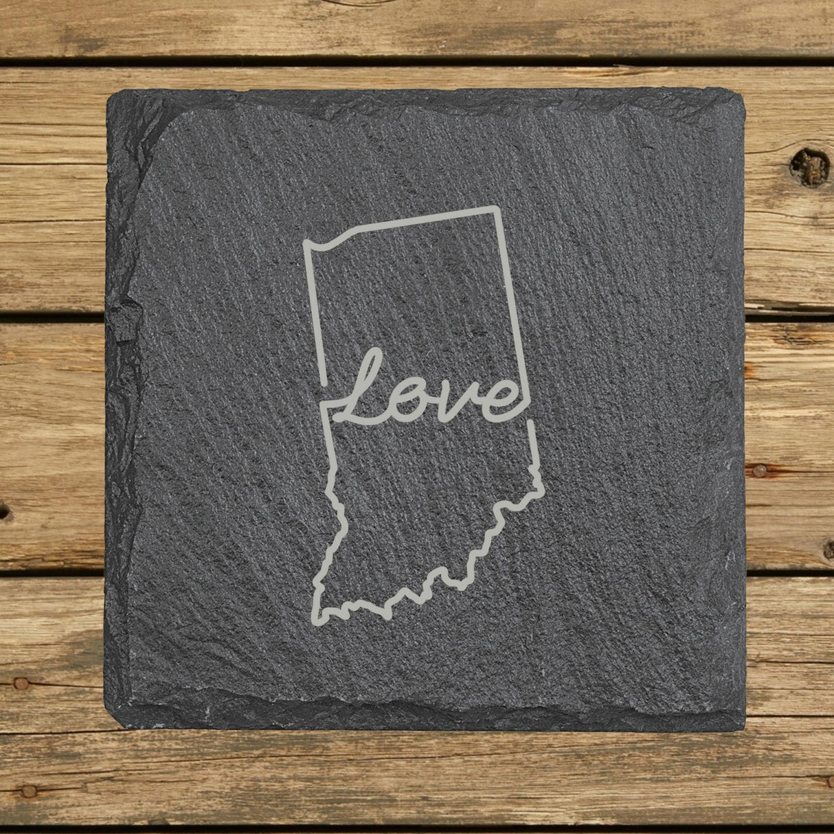 Indiana Slate Coaster Set – Engraved Natural Stone (Set of 4)