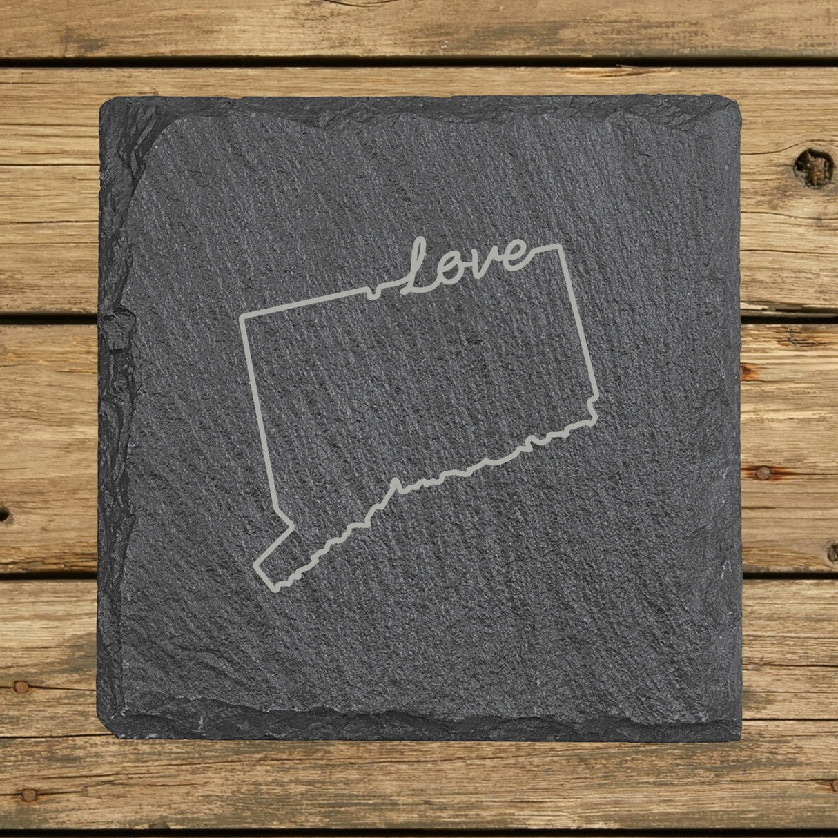 Connecticut Slate Coaster Set – Engraved Natural Stone (Set of 4)