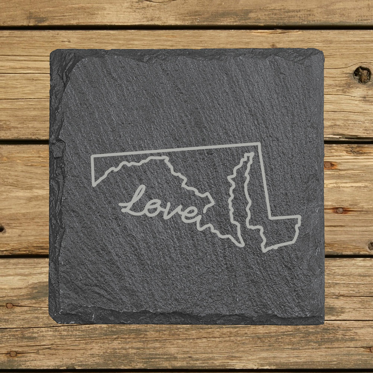 Maryland Slate Coaster Set – Engraved Natural Stone (Set of 4)
