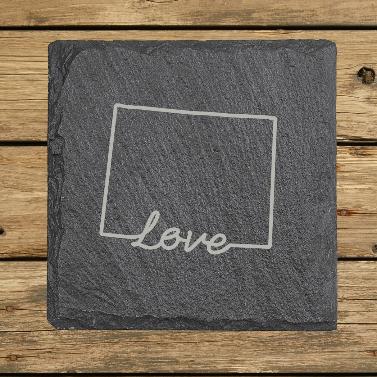Wyoming Slate Coaster Set – Engraved Natural Stone (Set of 4)