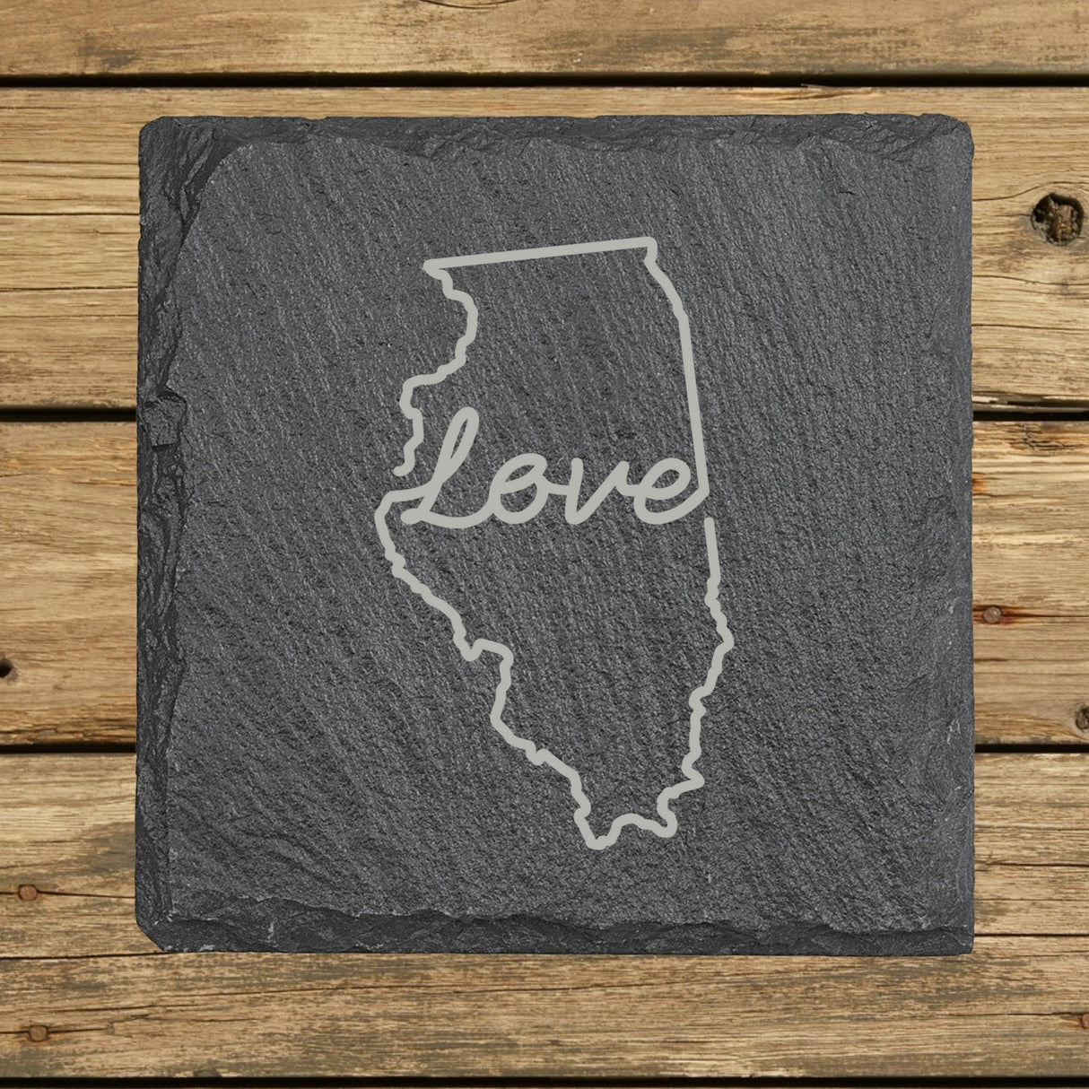 Illinois Slate Coaster Set – Engraved Natural Stone (Set of 4)