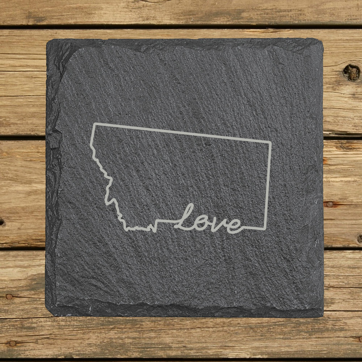 Montana Slate Coaster Set – Engraved Natural Stone (Set of 4)