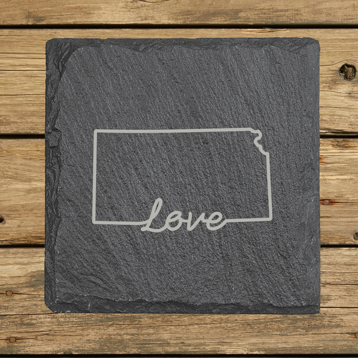 Kansas Slate Coaster Set – Engraved Natural Stone (Set of 4)