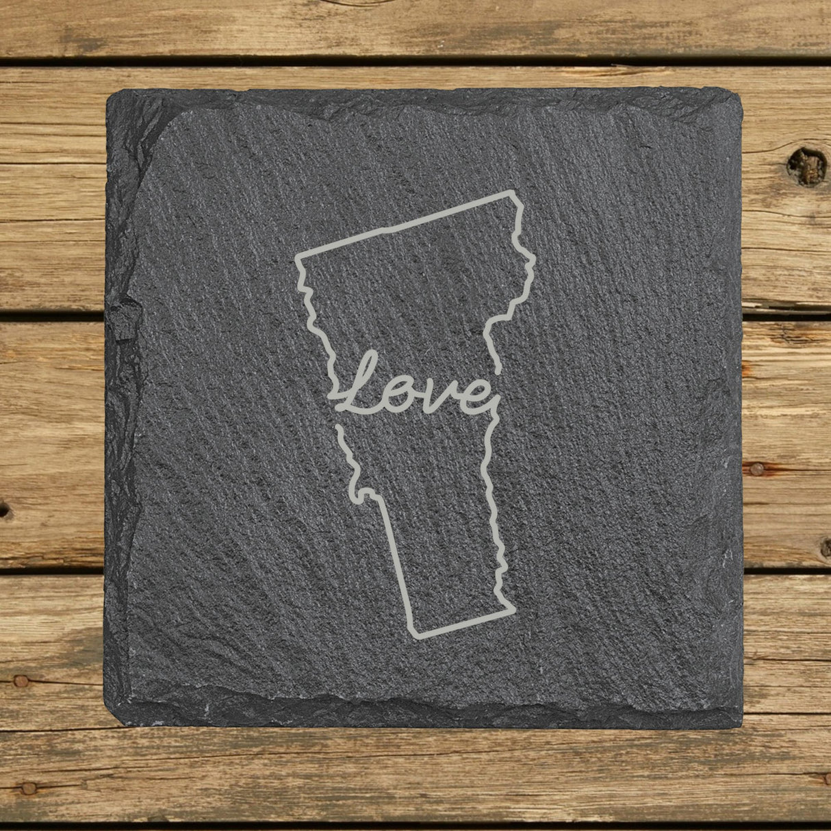 Vermont Slate Coaster Set – Engraved Natural Stone (Set of 4)