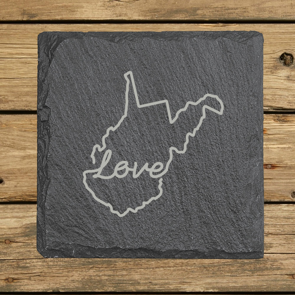 West Virginia Slate Coaster Set – Engraved Natural Stone (Set of 4)
