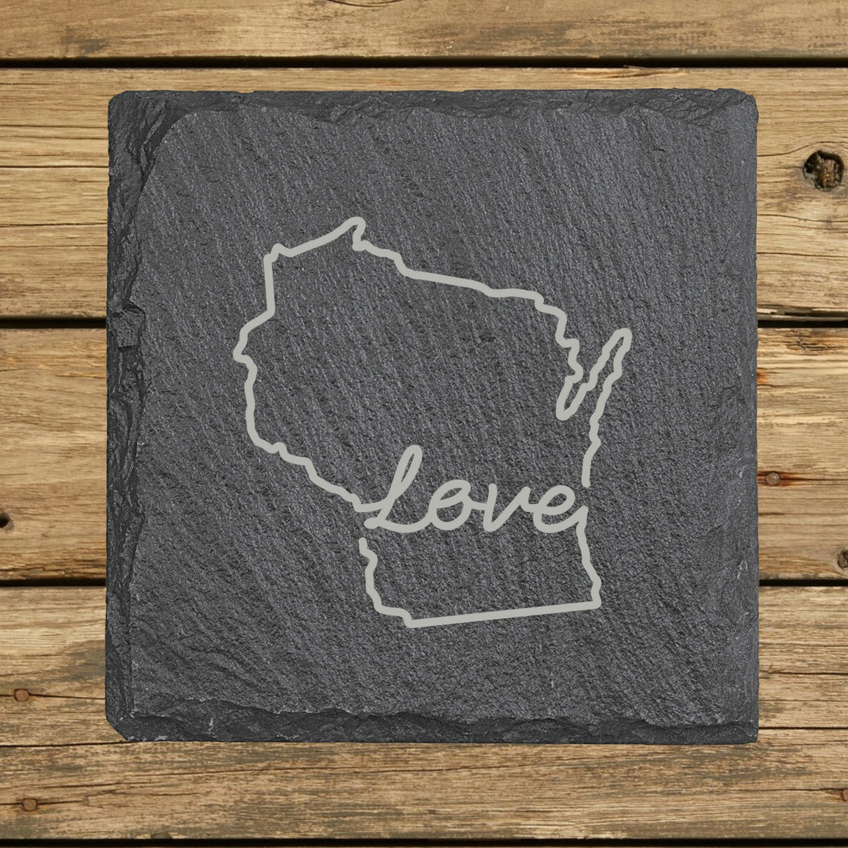 Wisconsin Slate Coaster Set – Engraved Natural Stone (Set of 4)