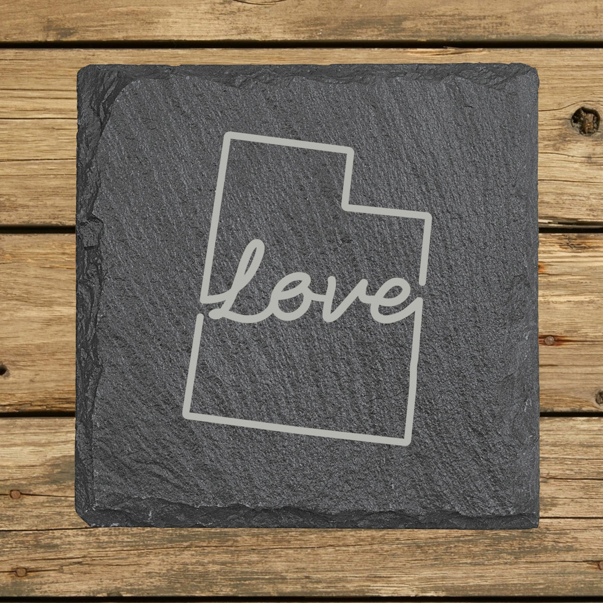 Utah Slate Coaster Set – Engraved Natural Stone (Set of 4)
