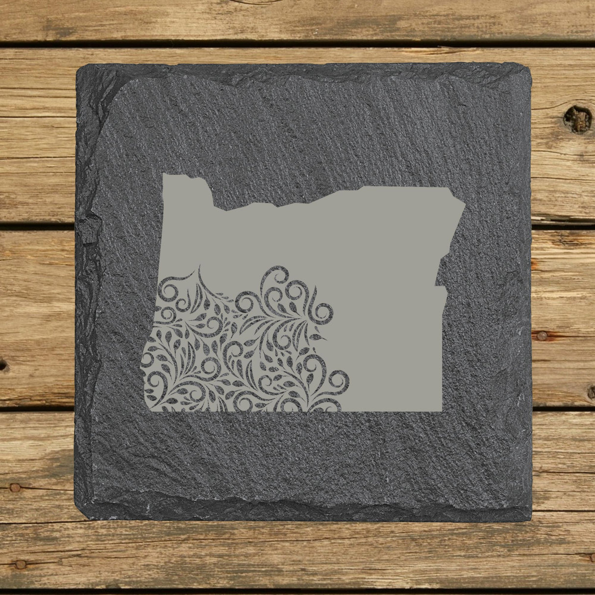 Oregon Slate Coaster Set – Engraved Natural Stone (Set of 4)